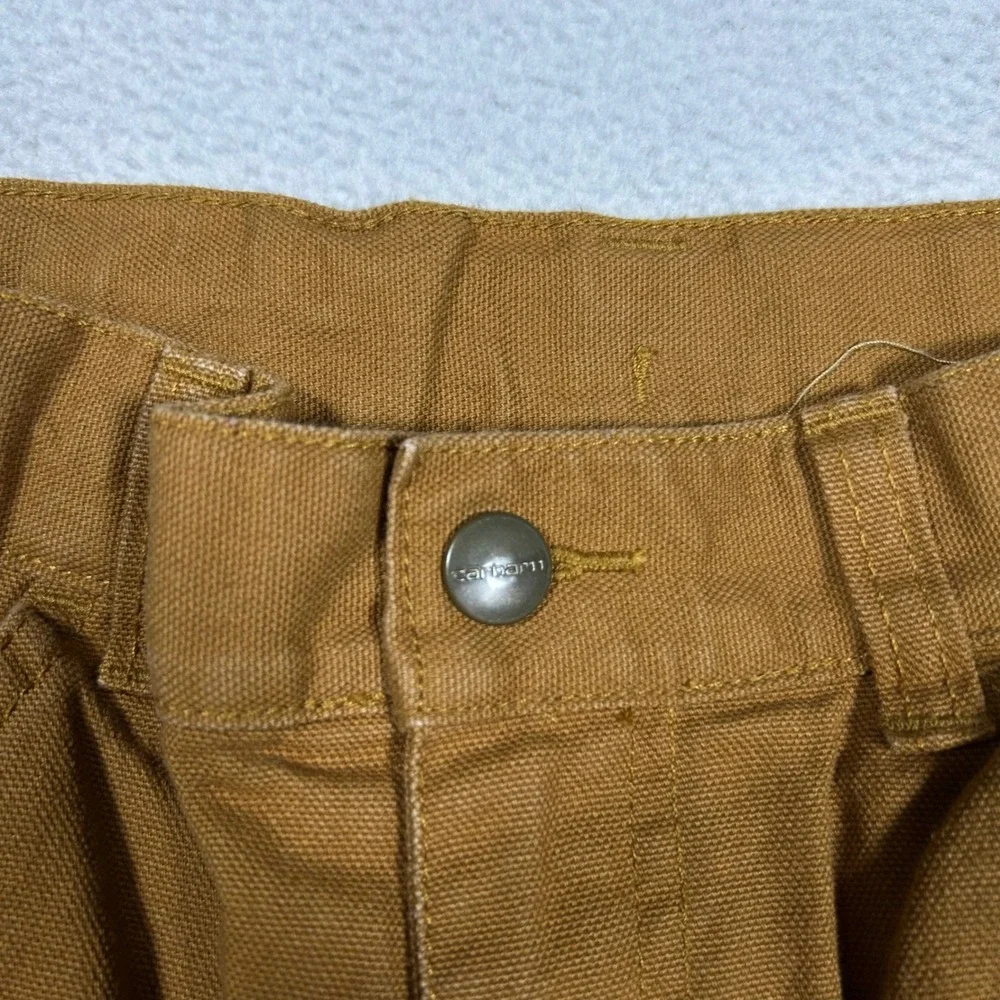 Carhartt Carpenter Pants Kids Size 7 Brown Flannel Lined Duck Canvas Plaid Cuff